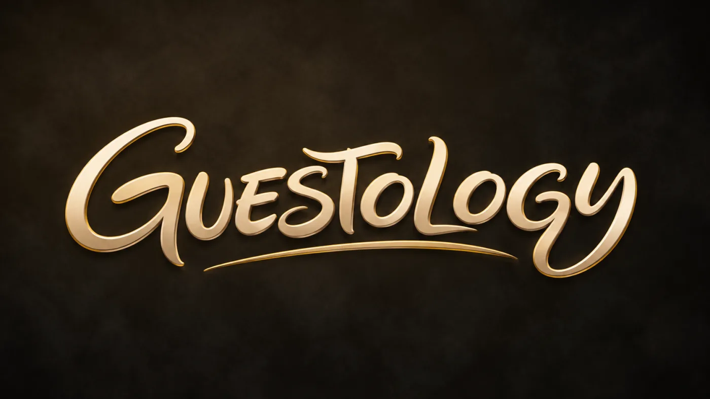 A gold title card reading Guestology.