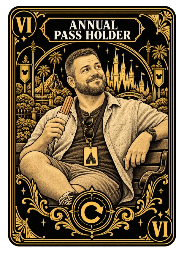 An engraved gold illustration of an annual pass card.